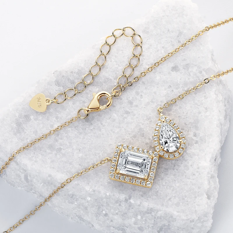 

Ehhai 2ct Emerald & 1ct Pear Cut Moissanite Pendant Necklace for Women S925 Sterling Silver Gold Chains Fine Neck Jewelry Gifts