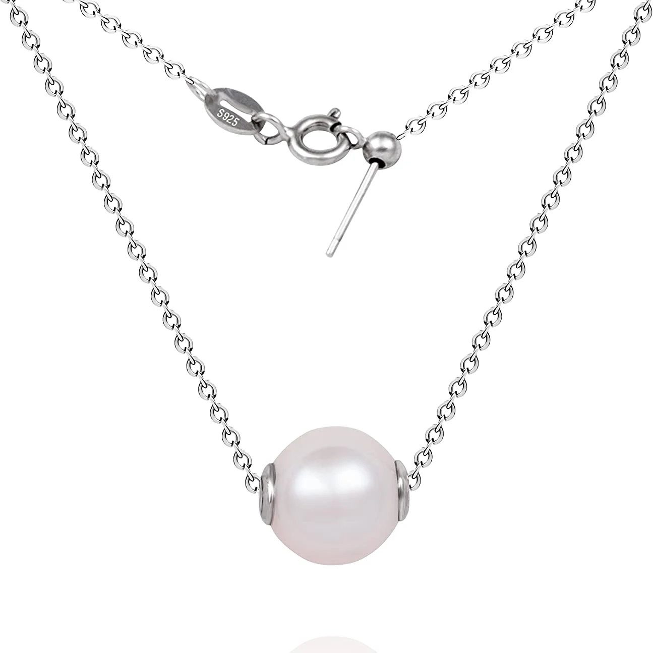 Nowy 925 Sterling Silver pojedynczy AAAA jakości okrągły naszyjnik z białych pereł hodowlanych słodką wodą dla kobiet