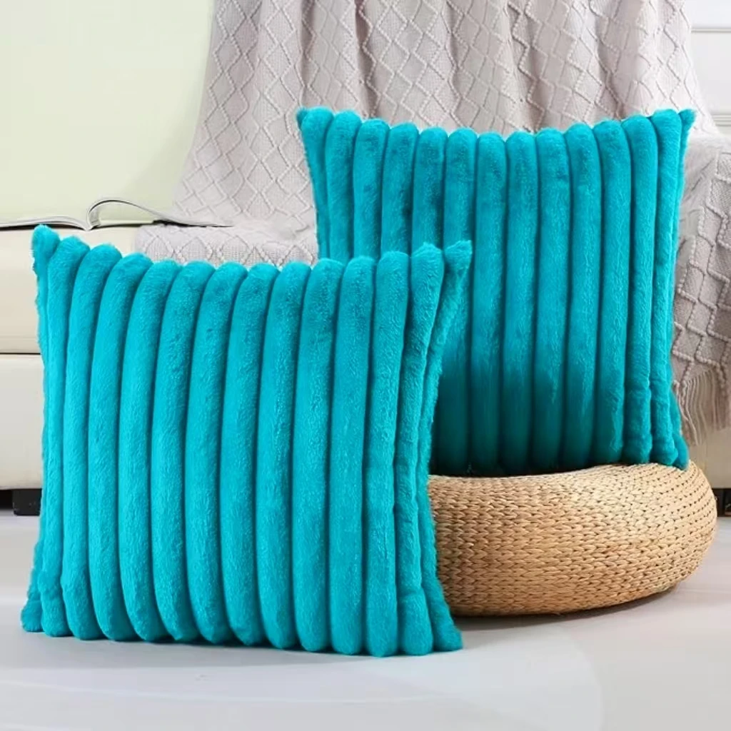 2er-Pack Künstliche Plüsch-Kissenbezüge, Luxuriöse Weiche Gestreifte Dekorative Kissenbezüge, Geeignet für Sofa-Innenräume – Detail 10