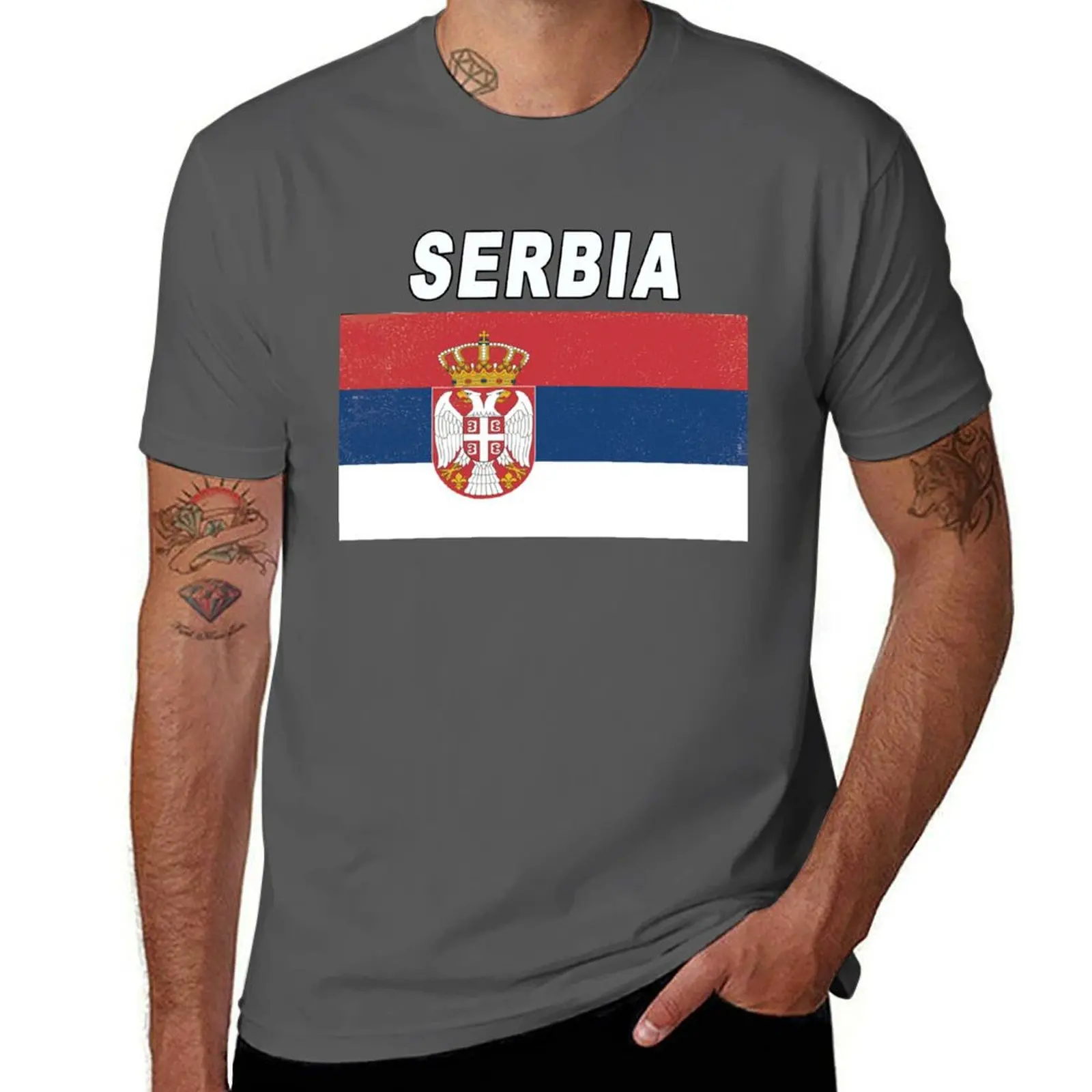 

Serbia National Sports Design - Distressed Srbija Flag T-Shirt mens graphic t shirts t shirt man casual T-Shirt