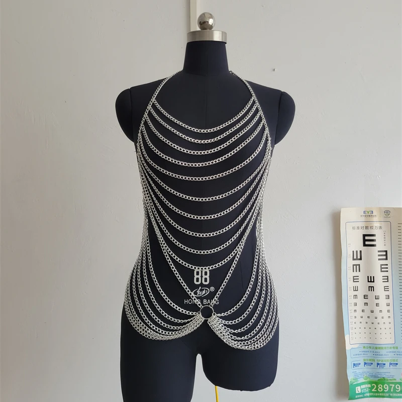2026 Sommer Strand Damen Top Mode Mehrschichtige Ketten-Accessoires Sexy Kleidung Crop Top Gold Silber Musikfestival Accessoire – Detail 3