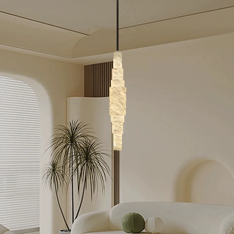 

Modern natural marble chandelier with stainless steel lustre White lampshade for dining room Living room Dimmable ceiling lights