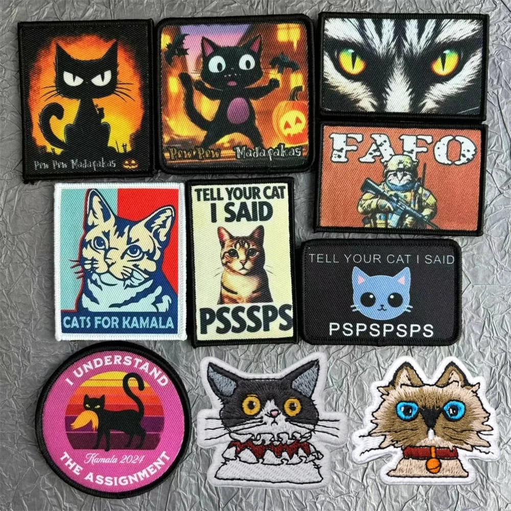

Cat Patch Embroidery on Clothes Printed Stickers Morale Badge Military Tactical Patches Backpack Hook and Loop Wappen
