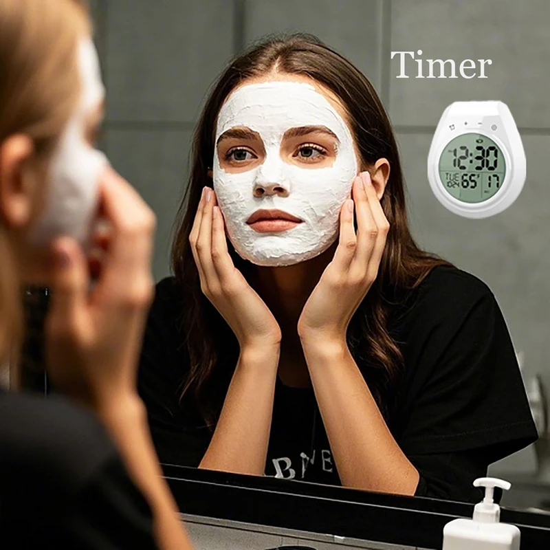 

Новые водонепроницаемые настенные часы для ванной комнаты с термометром, таймером, календарем и будильником для спальни, с присоской, 2026