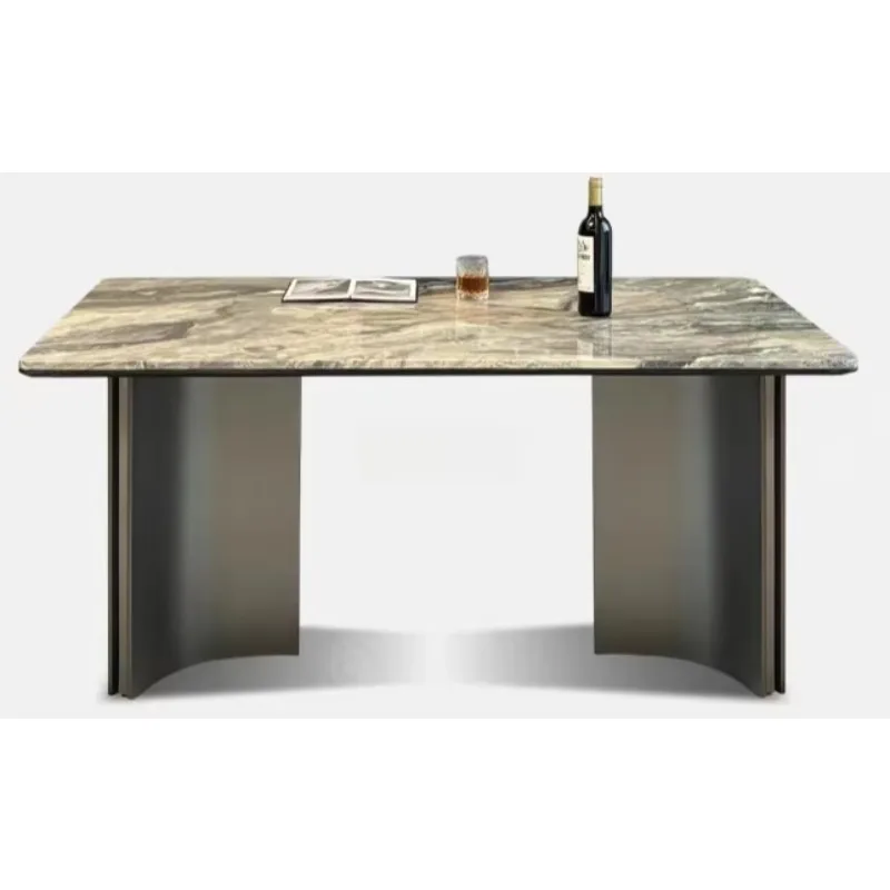 

Brown marble dining table light luxury high-end natural microcrystalline stone Italian minimalist luxury stone table