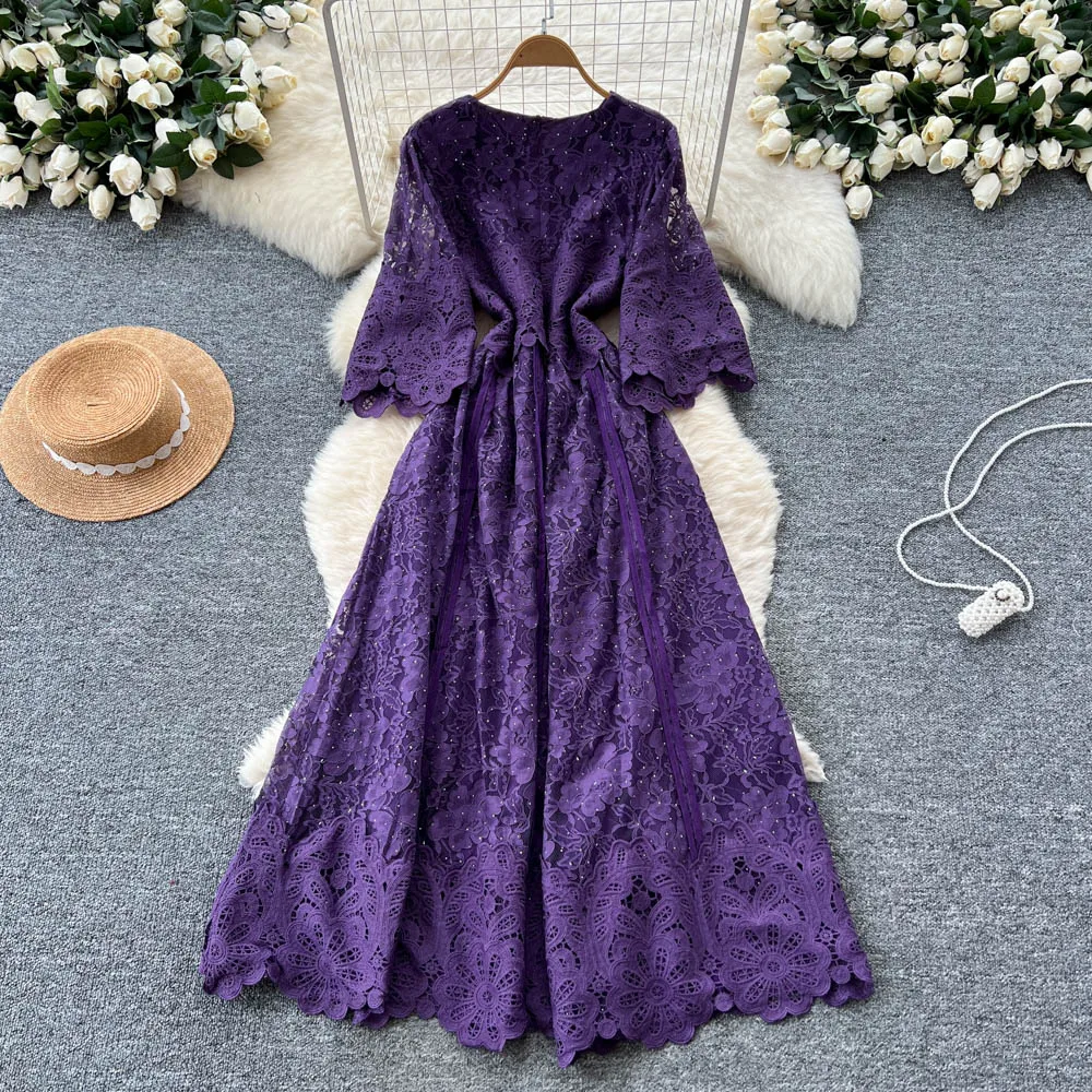 Robe moulante élégante en dentelle strass, Slim, Club de fête, Vesditod, Vintage, mode coréenne, vêtements pour femmes