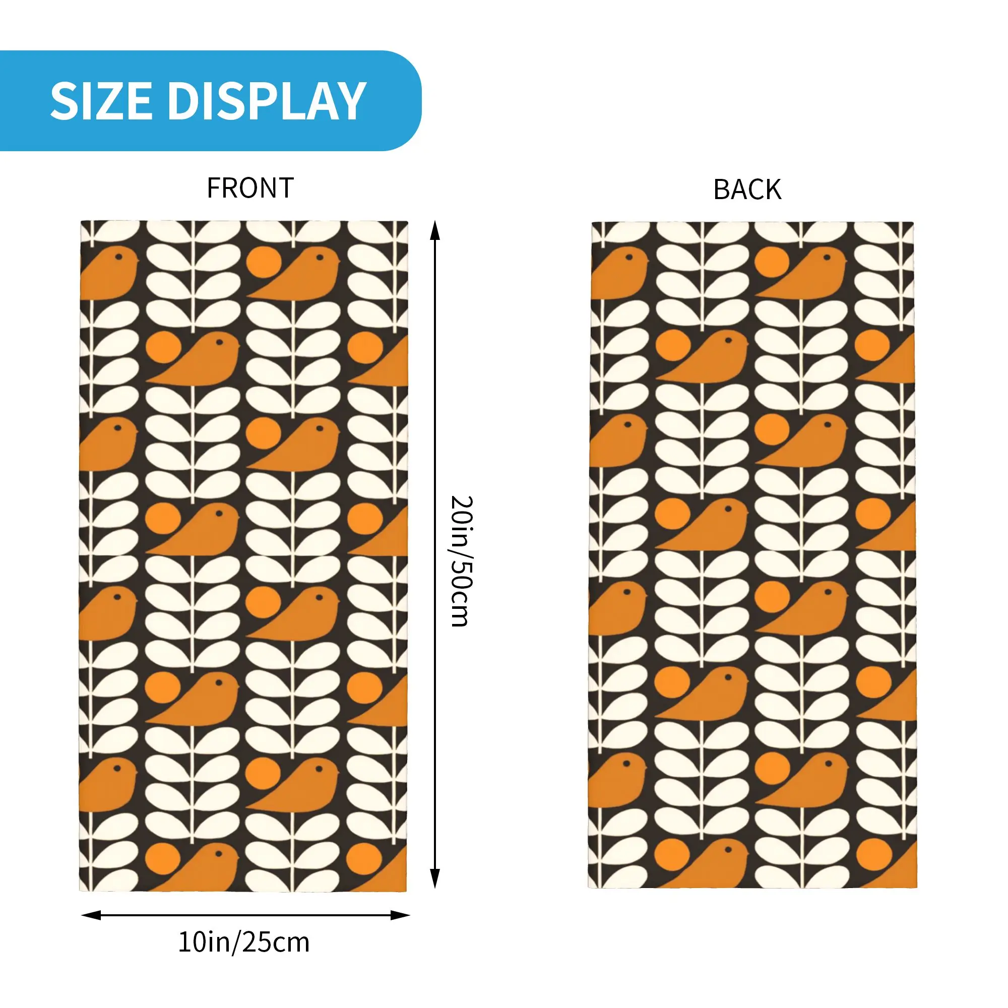 Orla Kiely Scandi Bandana Neck Warmer Men Women Winter Ski Tube Scarf Gaiter Black White Orange Multistem Birds Face Cover