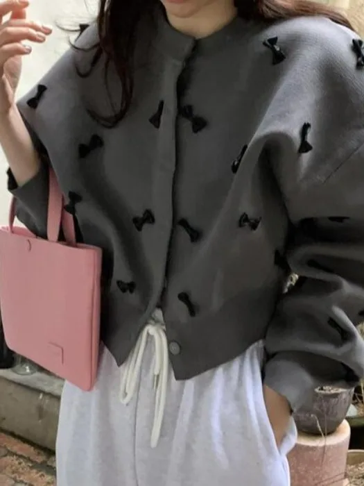 

Women's ort Open Cardigan Sweater Long Sve Warmth Knot Autumn New Sle Vintage Single Button Knitted Top