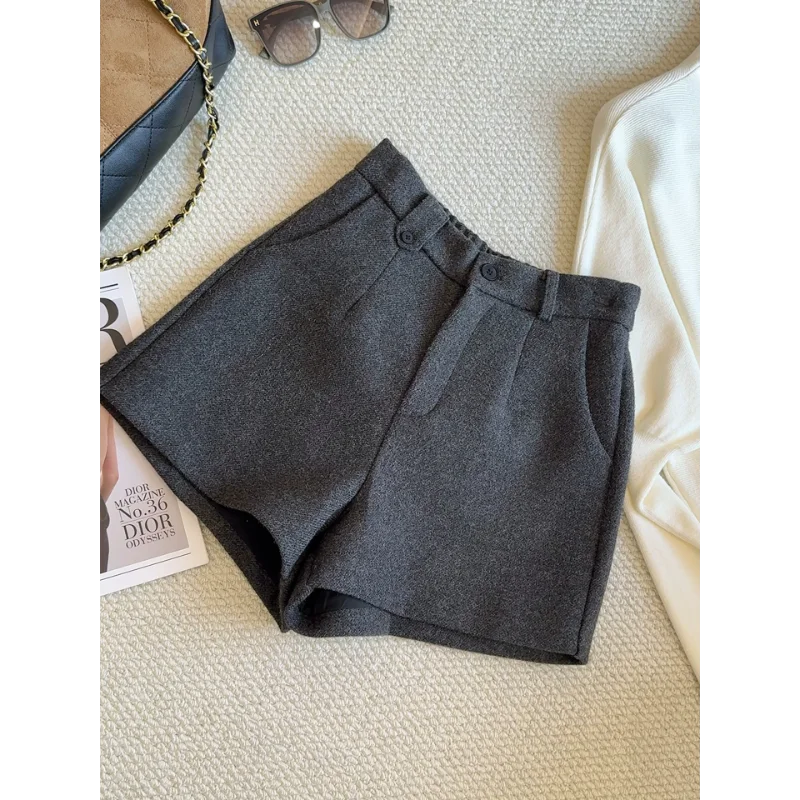 

Женские шорты из смесовой шерсти, осень-зима, облегающие универсальные шорты с высокой талией, верхняя одежда, широкие брюки