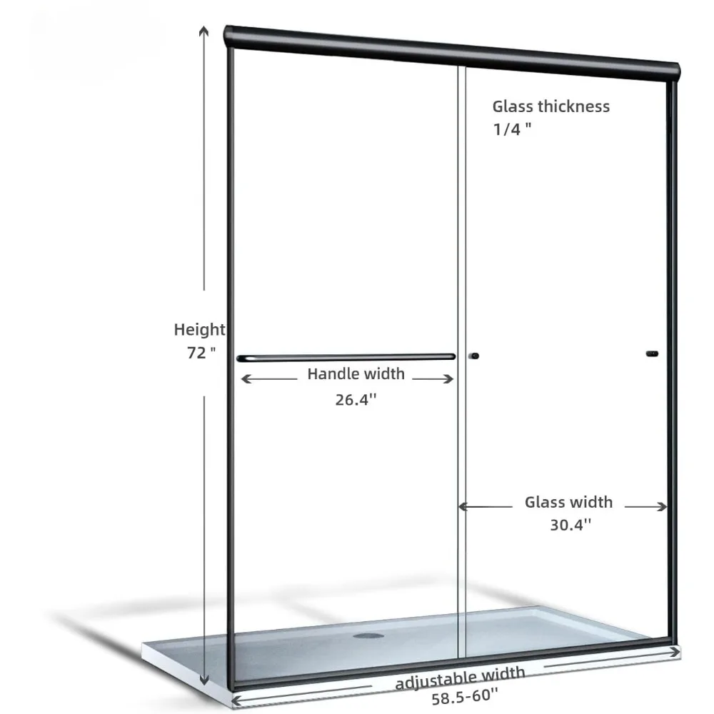 58.5-60 in.W X 72 in.H Glass Shower Door, Semi Frameless Double Sliding Shower Door, 1/4