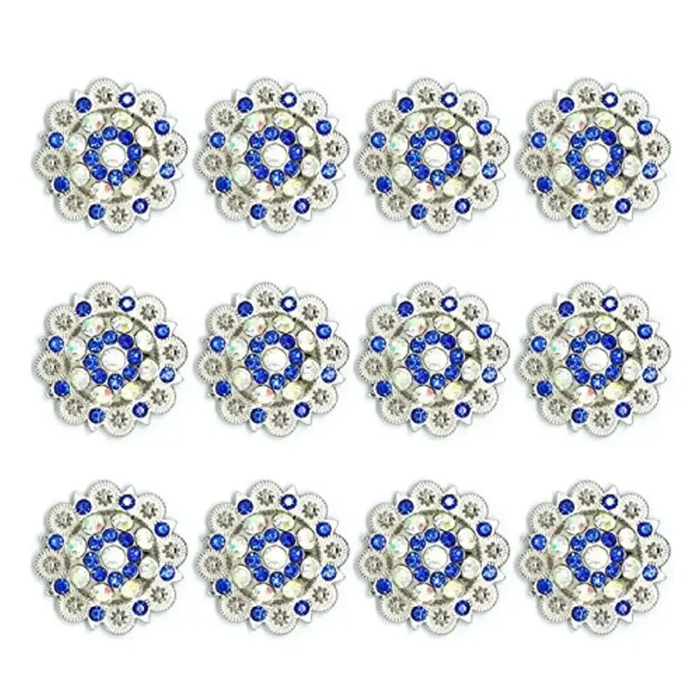 12 ชิ้น/ล็อต light สีชมพูเส้นผ่านศูนย์กลาง 3.7 ซม.โลหะดอกไม้ Conchos สีขาว rhinestone ตกแต่งเข็มขัดอุปกรณ์เสริมอุปกรณ์เสริม