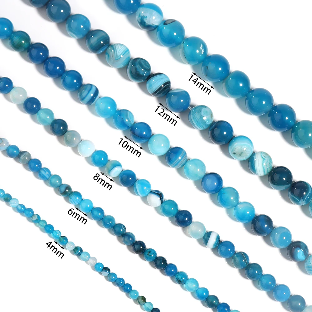4/6/8/10/12/14mm Natural Blue Stripe Agates Stone Beads Round Loose Beads For Jewelry Making DIY Necklace Bracelet Accessories