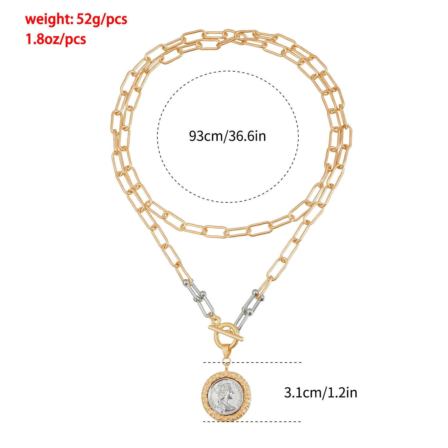 Fashion Retro Sense Relief Portrait Silver Coin Gold Inlaid Necklace Classical Elegant High Sense Necklace