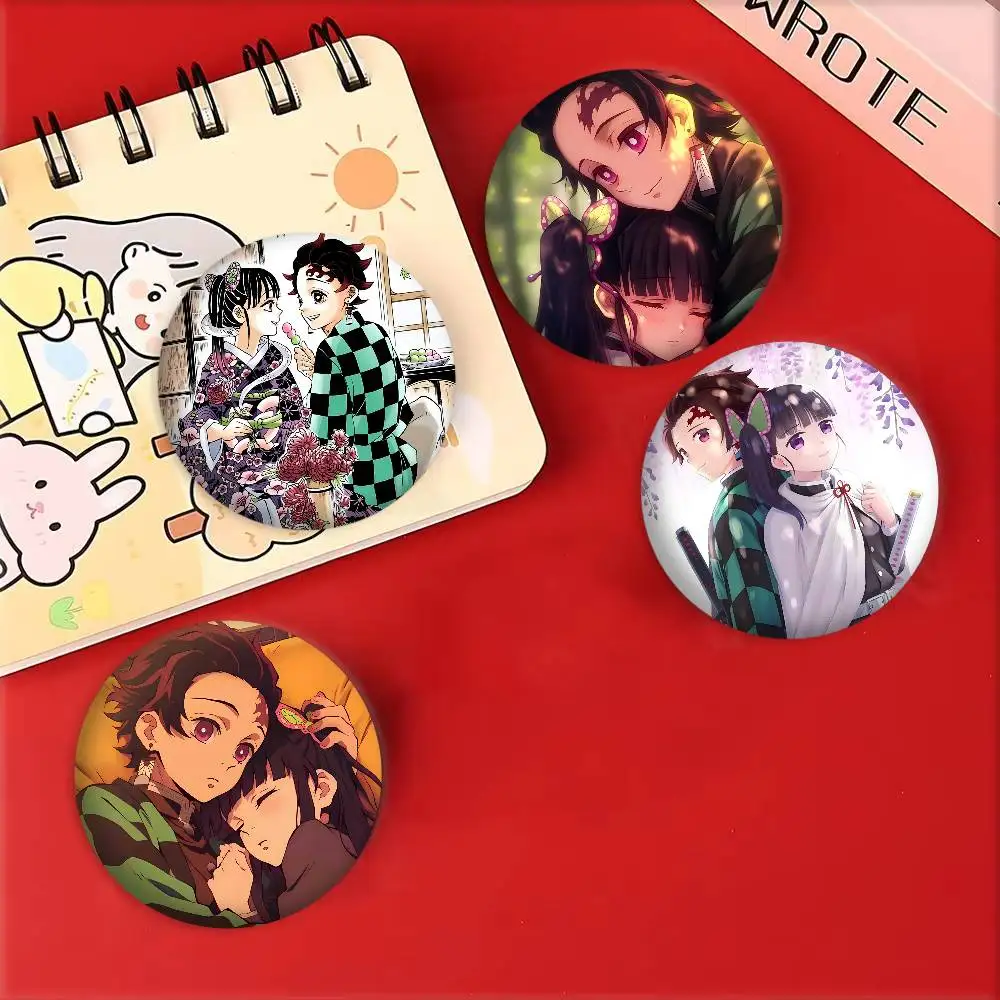Anime D-Demon S-Slayer Cp Tanjirou x Kanao Badges Round  Cartoon Brooch Clothes Backpack Accessories Lapelnd Laserh