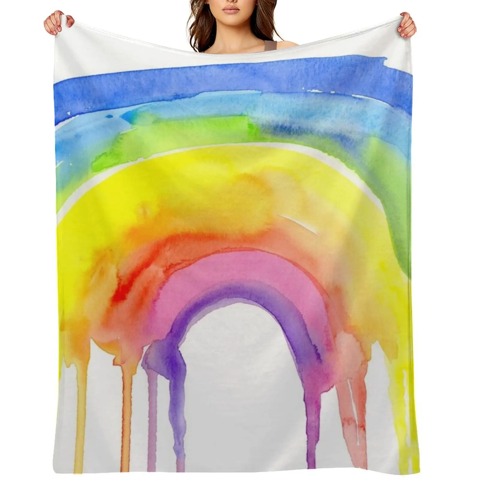 

Watercolor Rainbow Dripping Throw Blanket Beautifuls anime valentine gift ideas Blankets