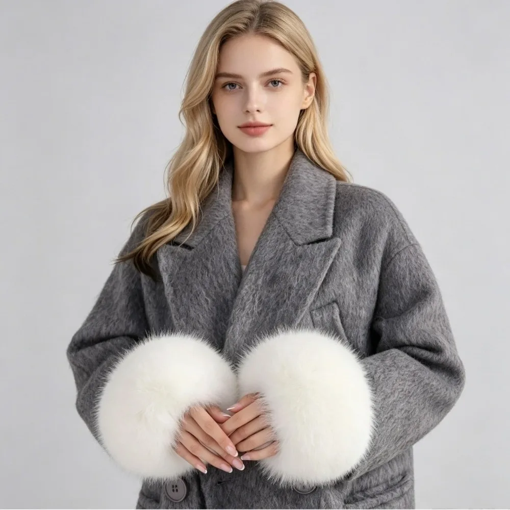 Comfortable Solid Color Faux Fur Wrist Cuffs Soft Elastic Sleeve Cuffs Keep Warm Decorative Jacket Arm Warmers Work