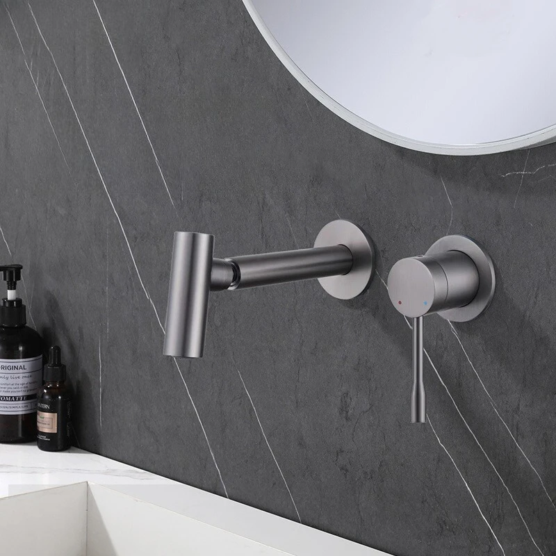 New Basin Faucet Universal Rotating All Copper Embedded in The Wall Hidden Hot and Cold Water Mixer Bathroom Faucet