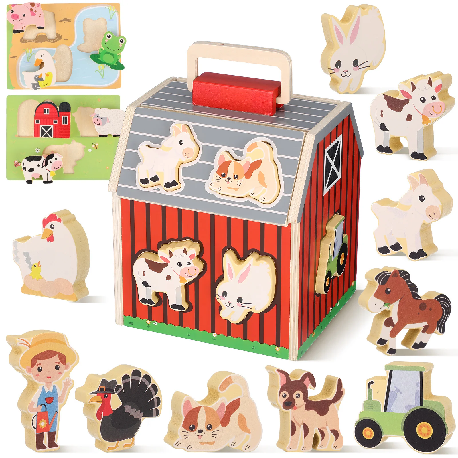 1Set Holz Kleinkind Bauernhof Tiere Spielset Frühes Lernen Montessori Vorschule Aktivitäten Pädagogische Kinder Spaß Interaktive Spielen