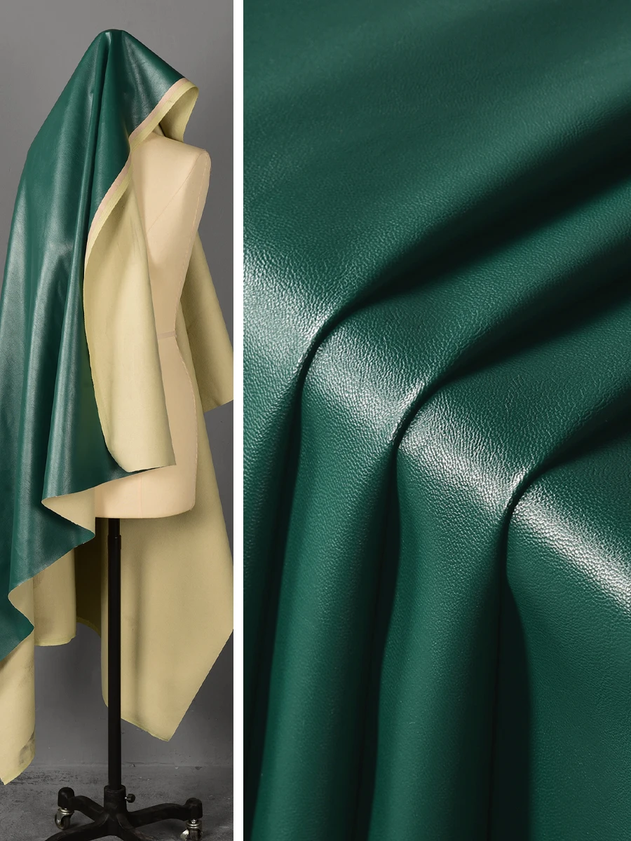 Dark Green Leather Fabric Environmentally Friendly Retro Jacket Firm Smooth PU Material Cloth Diy Apparel Sewing Per Meters