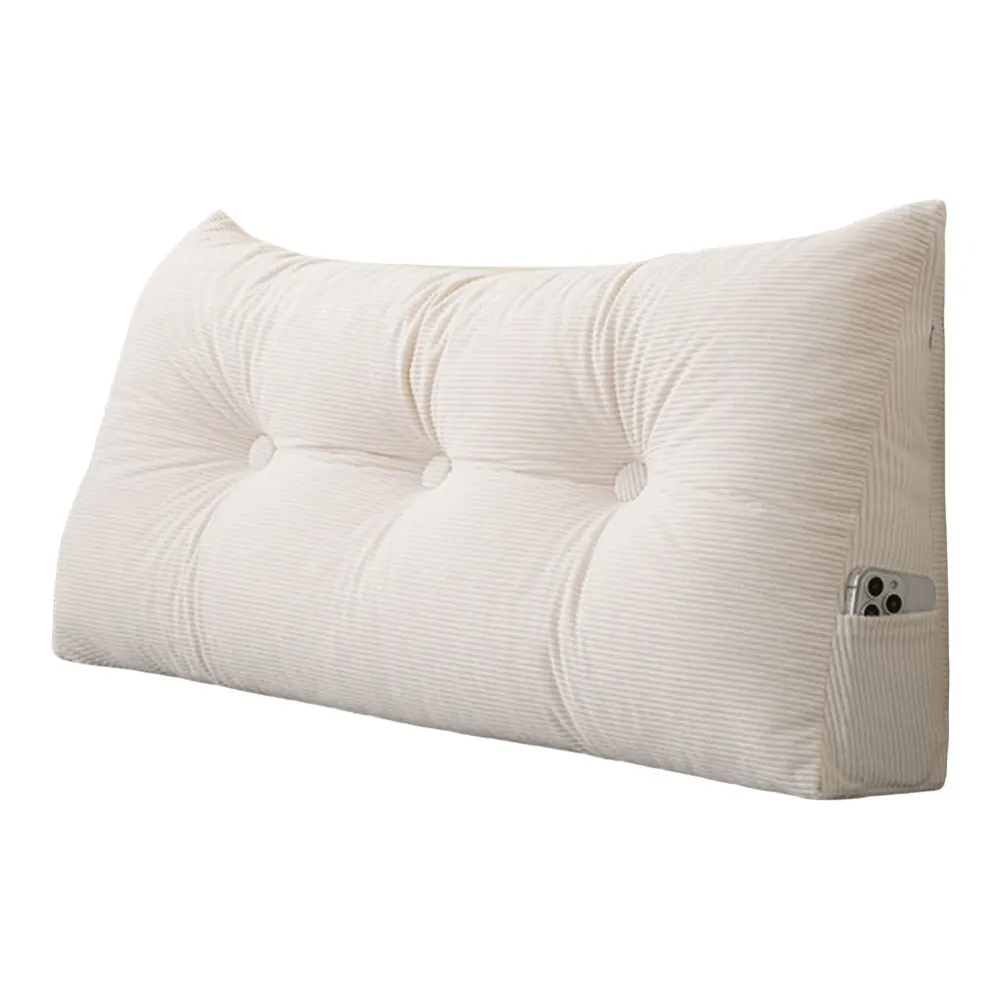 

Triangular Wedge Headboard Pillow with Side Pockets Headboard Long Backrest Positioning Support Reading Bolster Pillow
