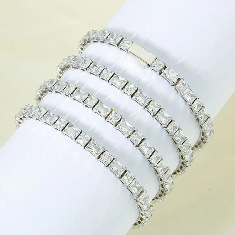 4mm Asscher 361L Stainless Steel Bracelet Tennis Chain Zircon Iced Out For Men Women Fashion Hip Hop Jewelry Free Shipping