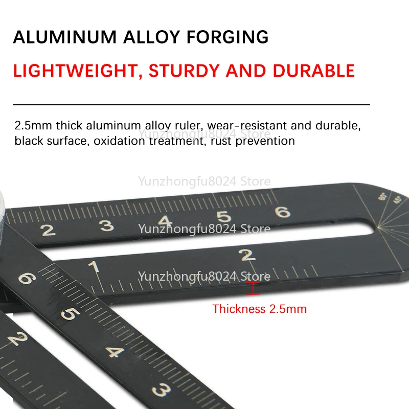 Aluminum Alloy Multi-function Hexafolding Ruler Goniometer Universal Opening Positioner Measuring Tool Tile Hole