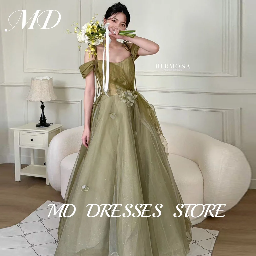 MD Fairy Green Wedding Dress A-line Tulle Off Shoulder Applique Korea PhotoShoot Floor-Length Prom Gown Customised Evening Dress