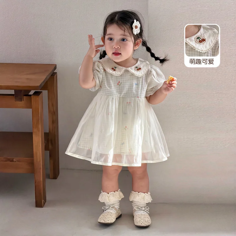 

Girls' Dress2026Summer New Fashion Pure White Doll Collar Cute Fresh Little Girl Dress
