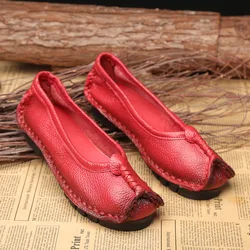 Careaymade Genuine Leather Ladies Shoes Slip-on Round Toe Casual 2022 New Autumn Retro Shallow Sewing Handmade Women Shoes Pumps