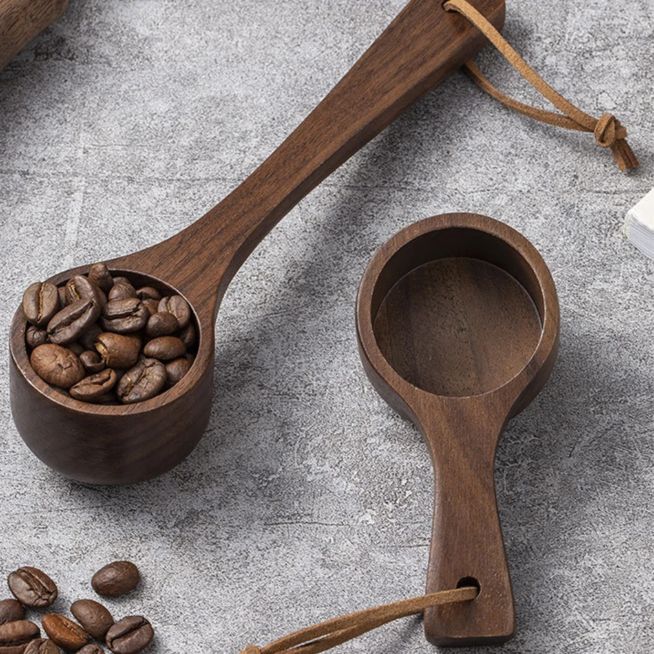 Coffee Bean Spoon Walnut Wood Espresso Coffee Measuring Scoop Wooden Dosing Spoon Beans Tea Sugar Coffee Accessories