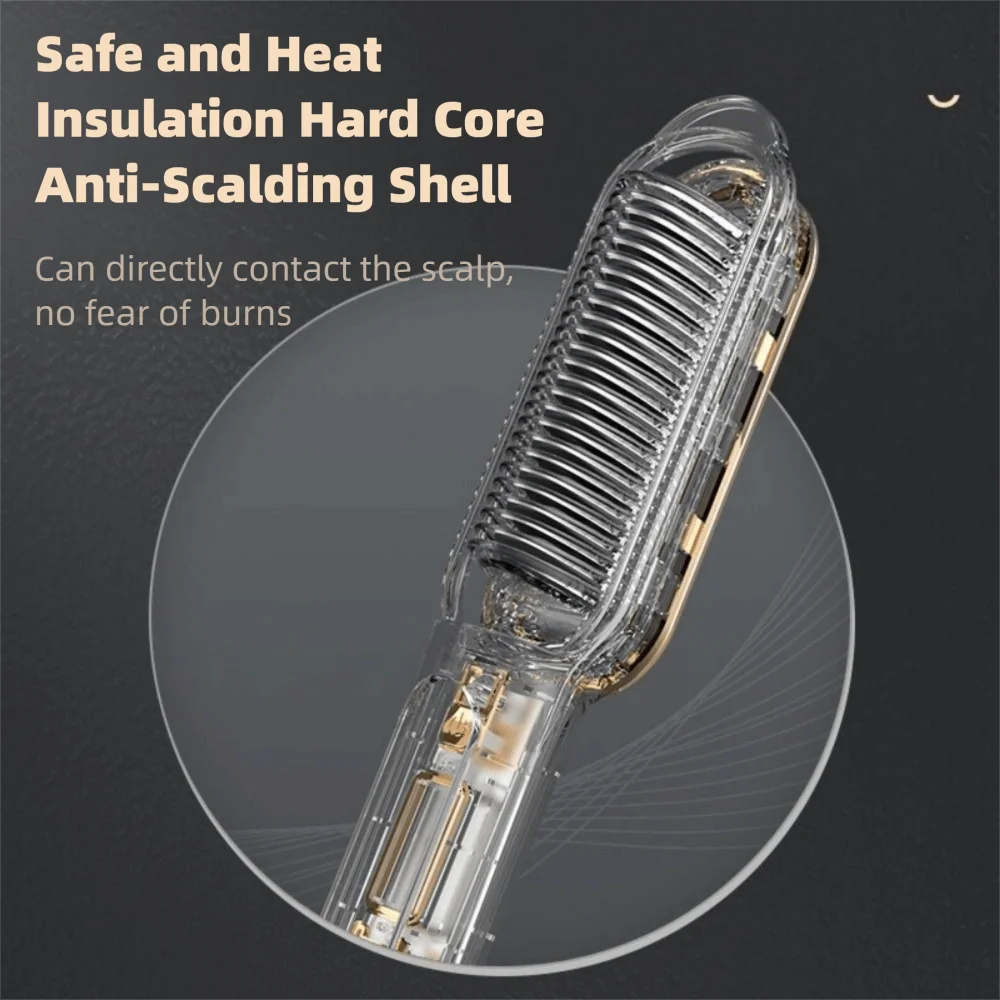 

Anti Scald Electric Hair Straightening Comb 2 in 1 LED Digital Display Portable Hair Straightener Detangling Fast Heating