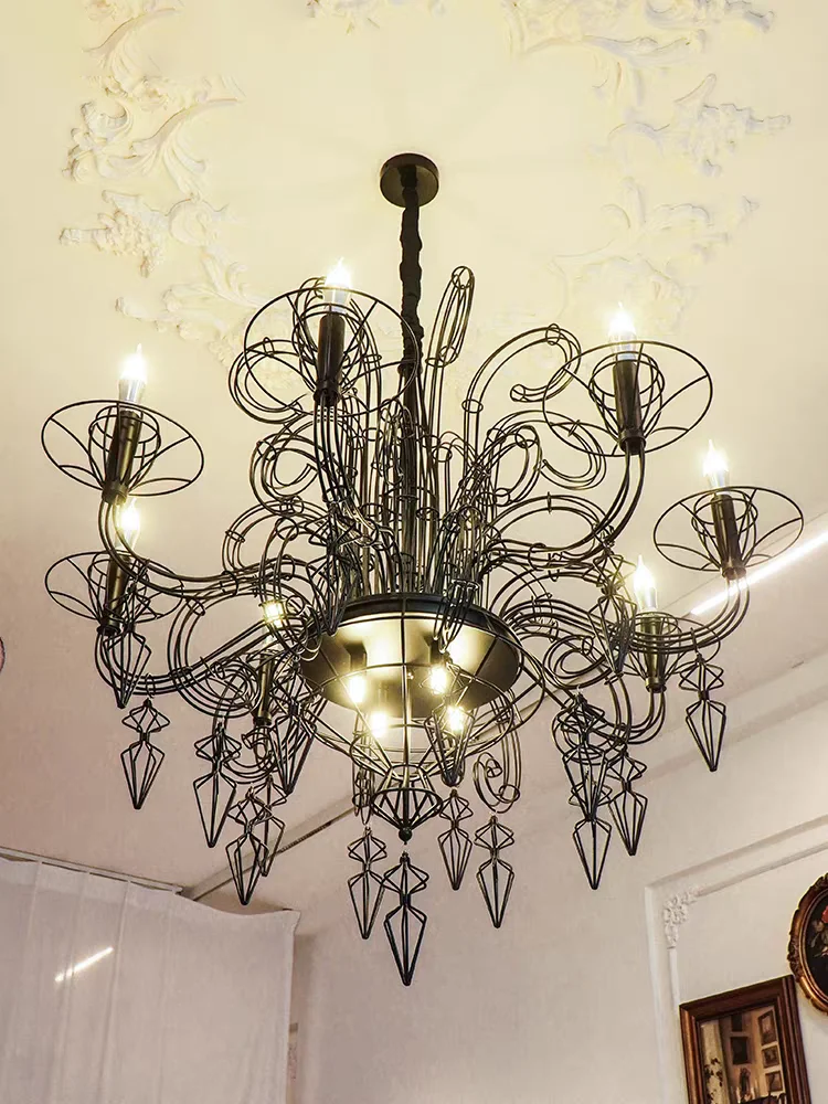 

French style retro lines Hepburn Baroque pendant light American living room grand villa medieval designer high-end pendant light