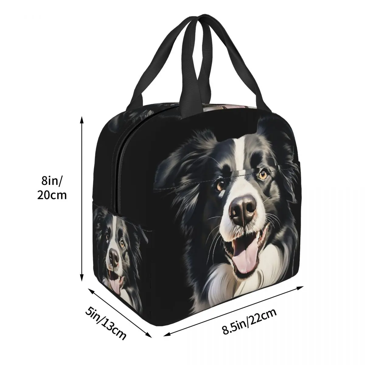 Border Collie Lunch Bags Insulated Bento Box Portable Lunch Tote Leakproof Cooler Thermal Bag for Woman Student Travel