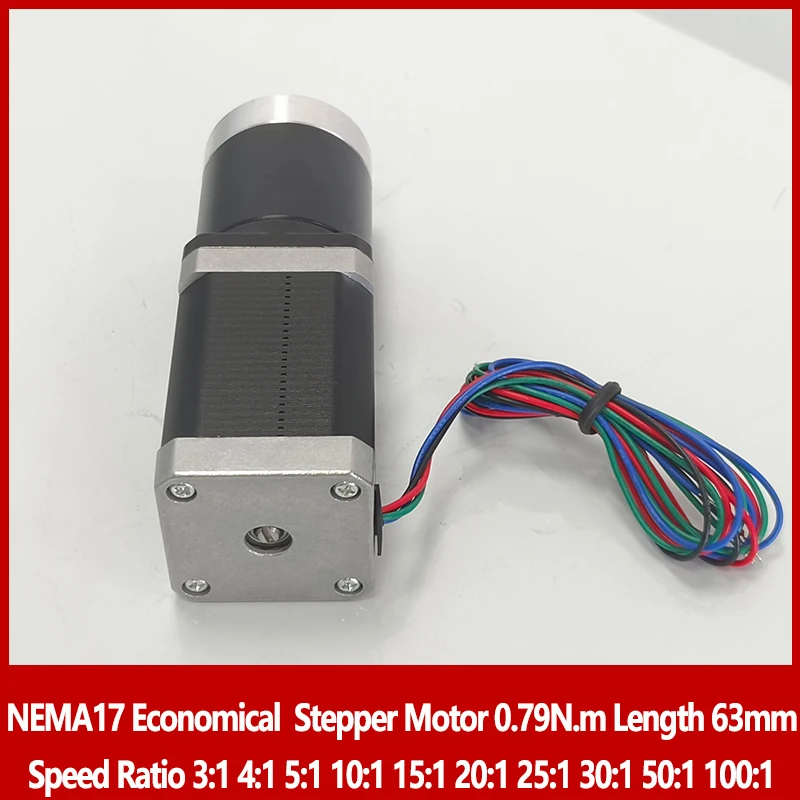 

Economical planetary NEMA17 Stepper Motor motor Length 63mm 0.79N.m Speed Ratio 3:1 4:1 5:1 10:1 15:1 20:1 25:1 30:1 50:1 100:1