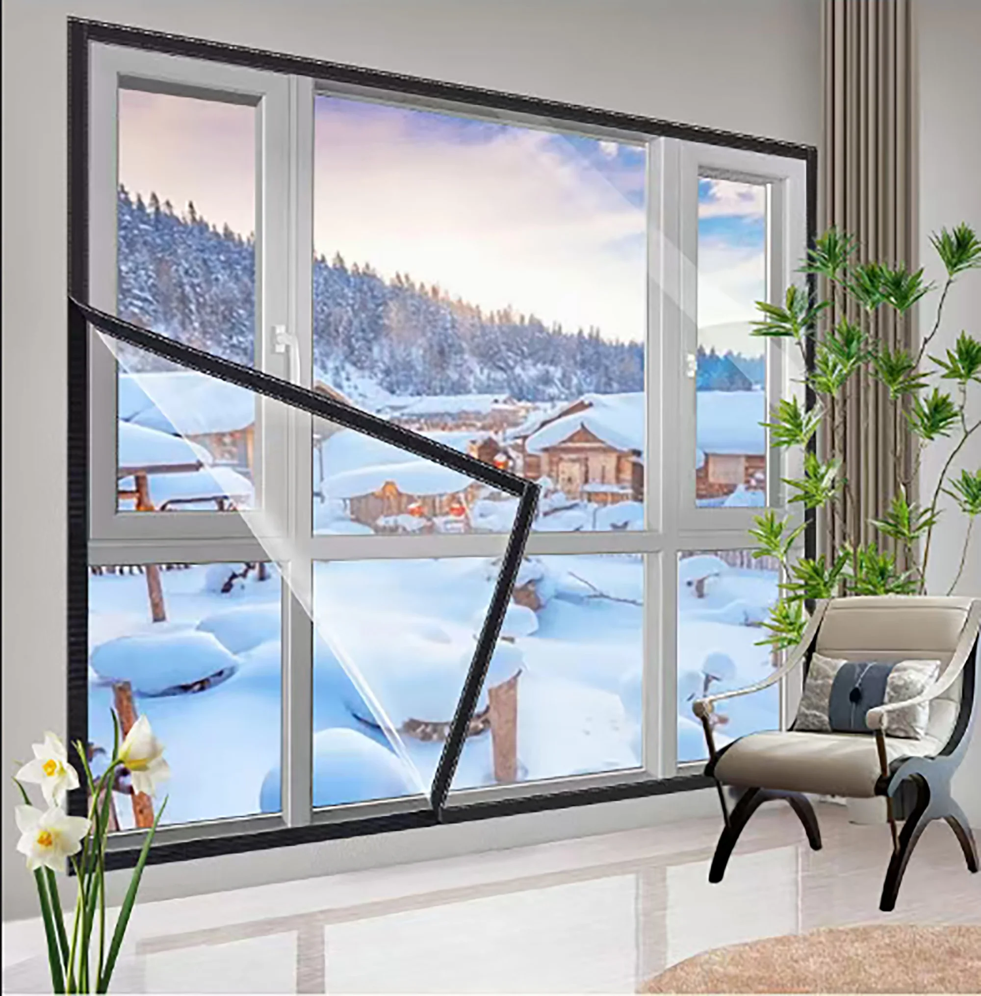 Winter Windproof, Warm and Cold Resistant Sealing Transparent Film Air Conditioning Curtain, Screen Window Curtain