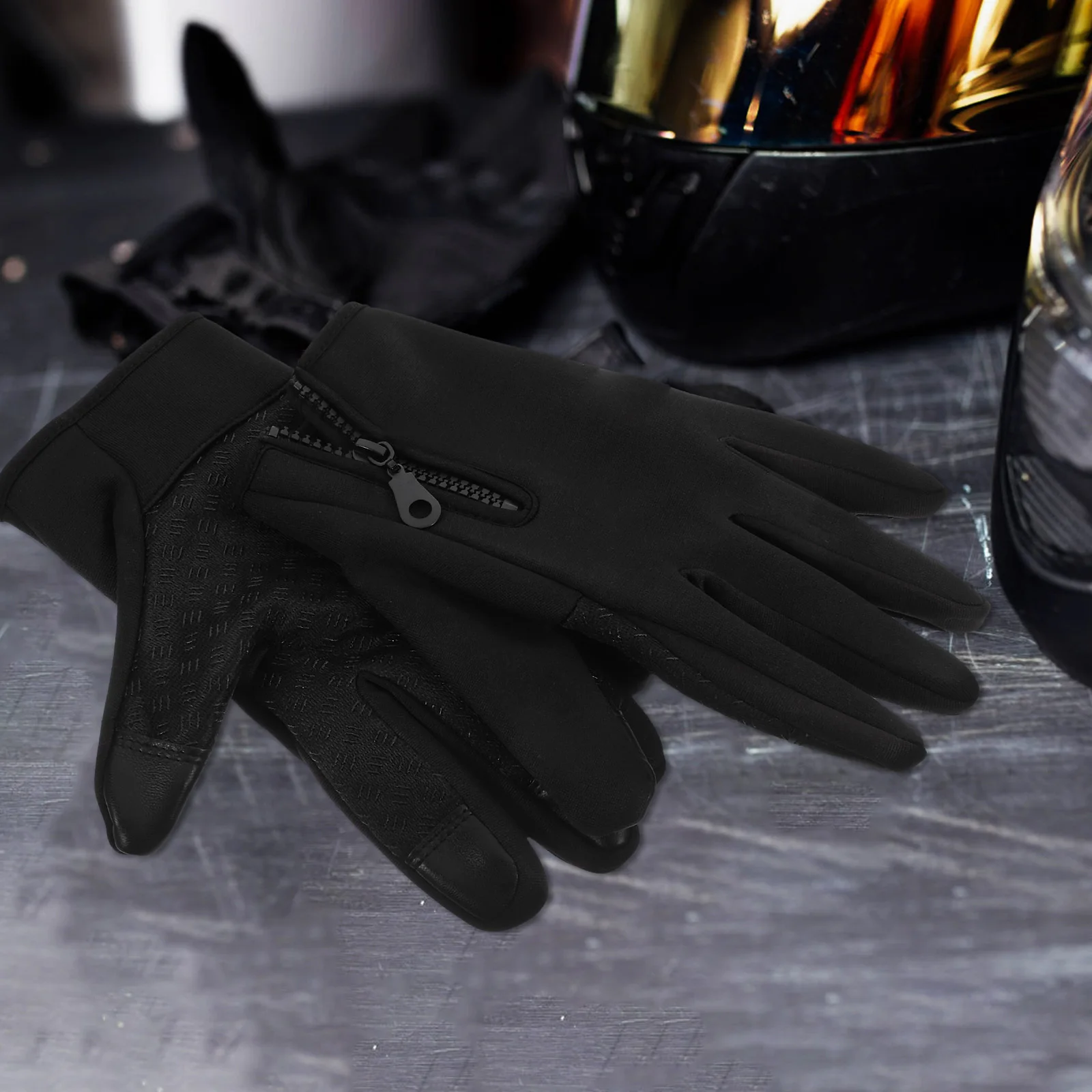 

Fleece Gloves Winter Screen Full Finger Windproof Waterproof Outdoor Cold Weather Gloves for Men Women Black Xl