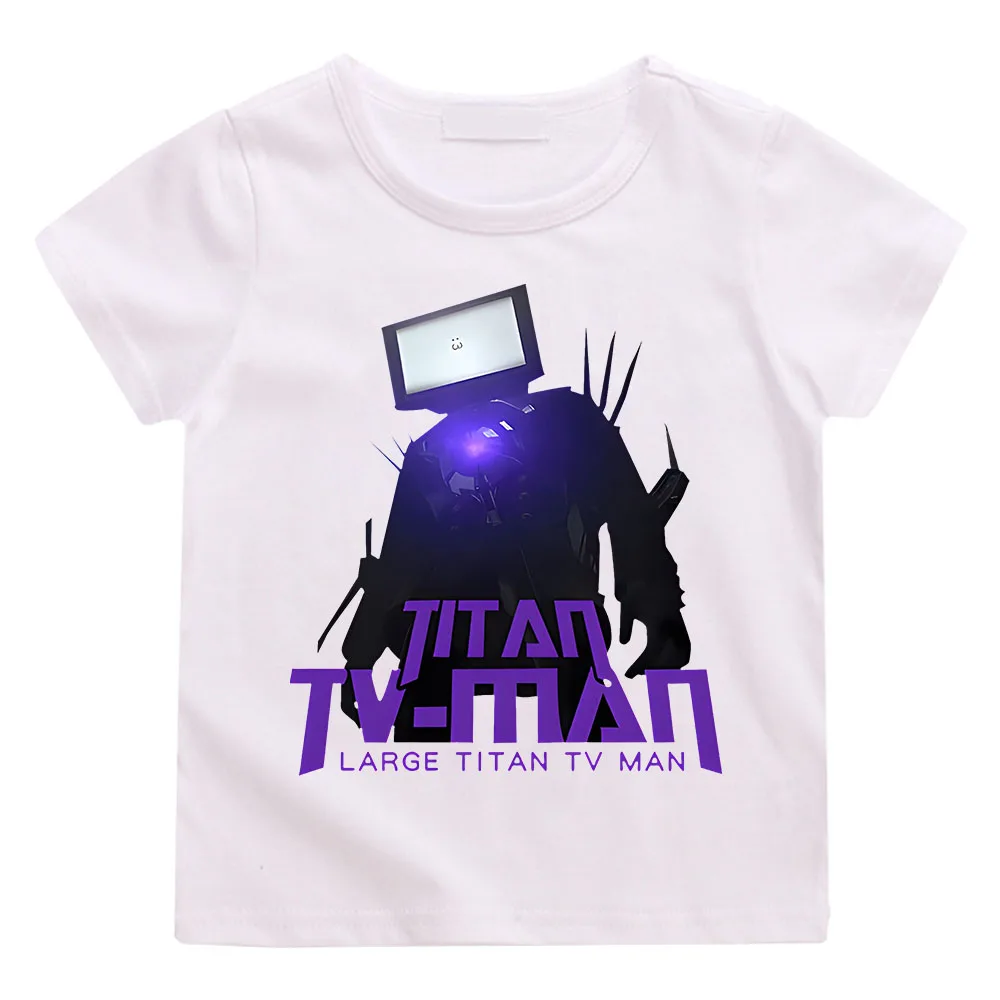 TITAN TV เสื้อยืดเสื้อแขนสั้นเด็กลายการ์ตูนสำหรับเด็กผู้ชายและเด็กผู้หญิง, เสื้อยืดลายการ์ตูนชุดเสื้อยืดคอกลมผ้าฝ้ายสำหรับเด็ก