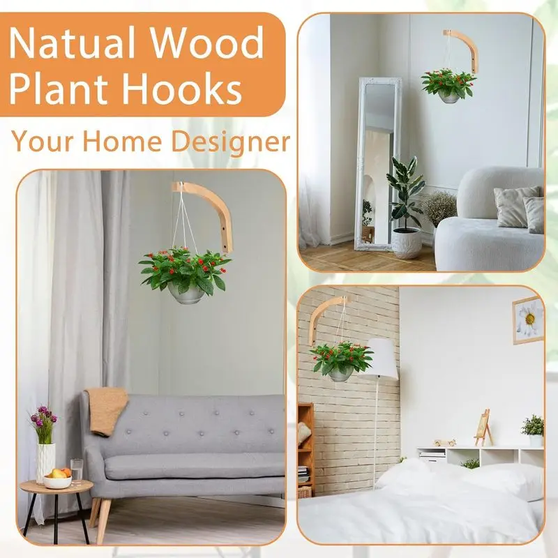 2 Pcs Wooden Hooks For Indoor Outdoor Hanging Plants Lantern Wind Chime Holder Flower Rack Decorative Wall Ornament
