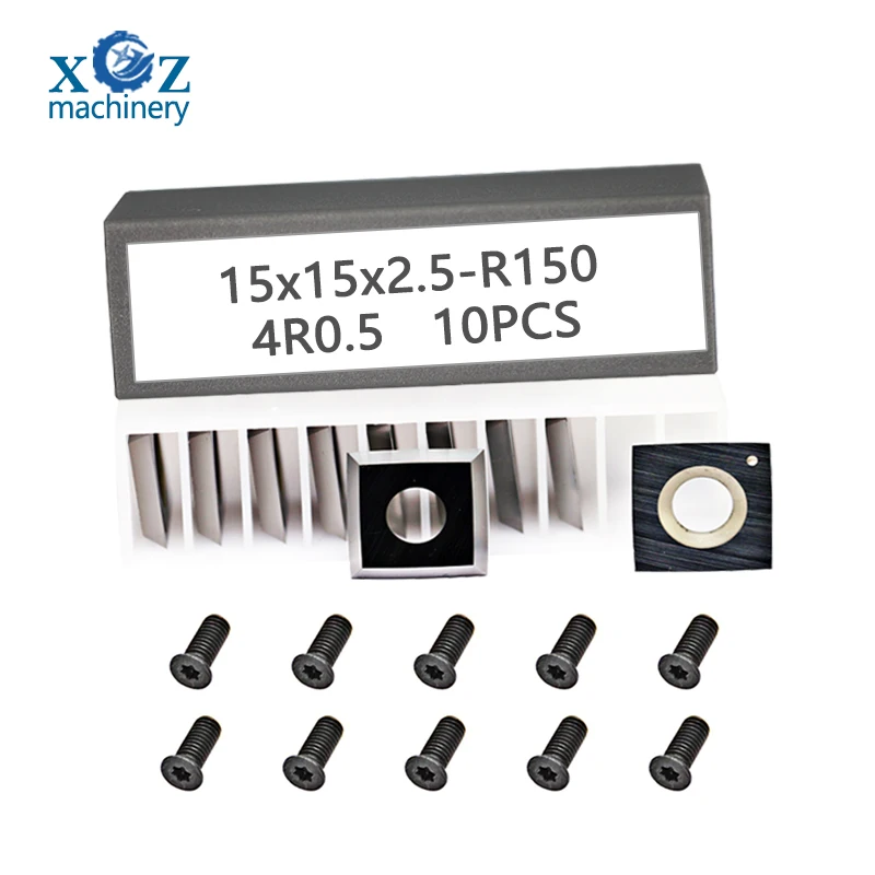 

10Pcs 15×15×2.5x4R0.5/150 Carbide Inserts Cutter for Wood Planer Milling Knives for Lathe Woodturning Tool Blade for Trimming