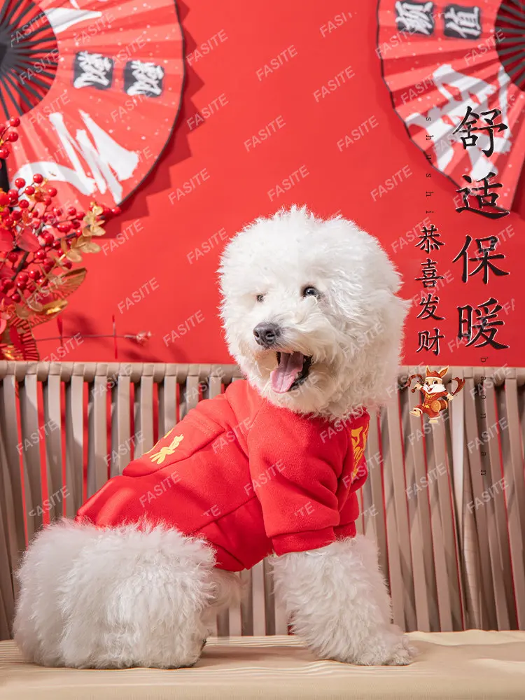 Pet clothing, dog winter warmth, Chinese New Year sweaters, anti shedding fur, cat puppets, blue cats