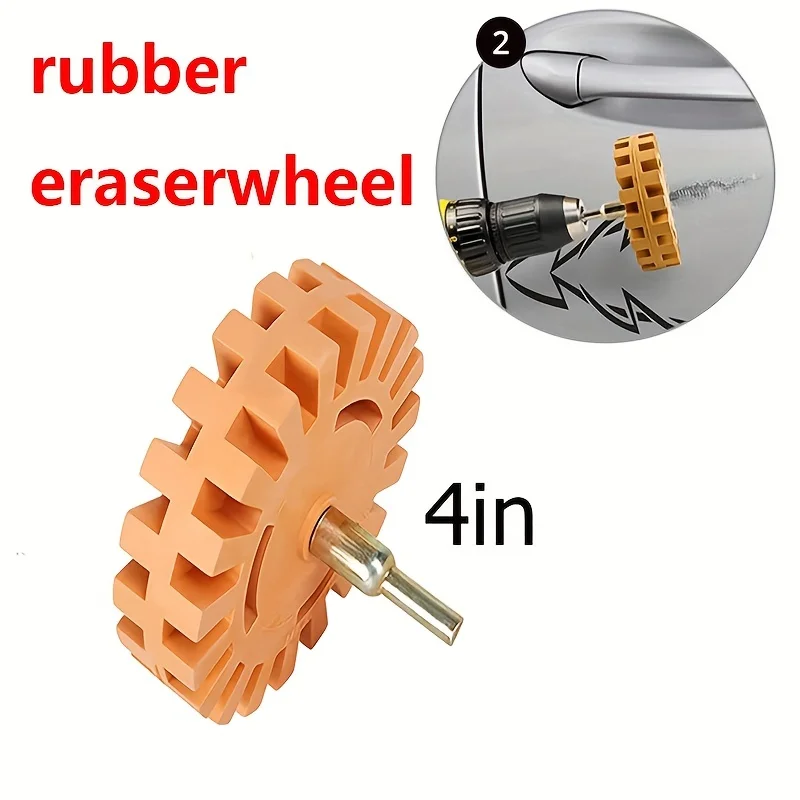 1PC Heavy Duty Rubber Eraser Wheel,4” Slotted Edge Pad with Drill Adapter - Adhesive Remover Tool, Remove Vinyl Decals, Graphics