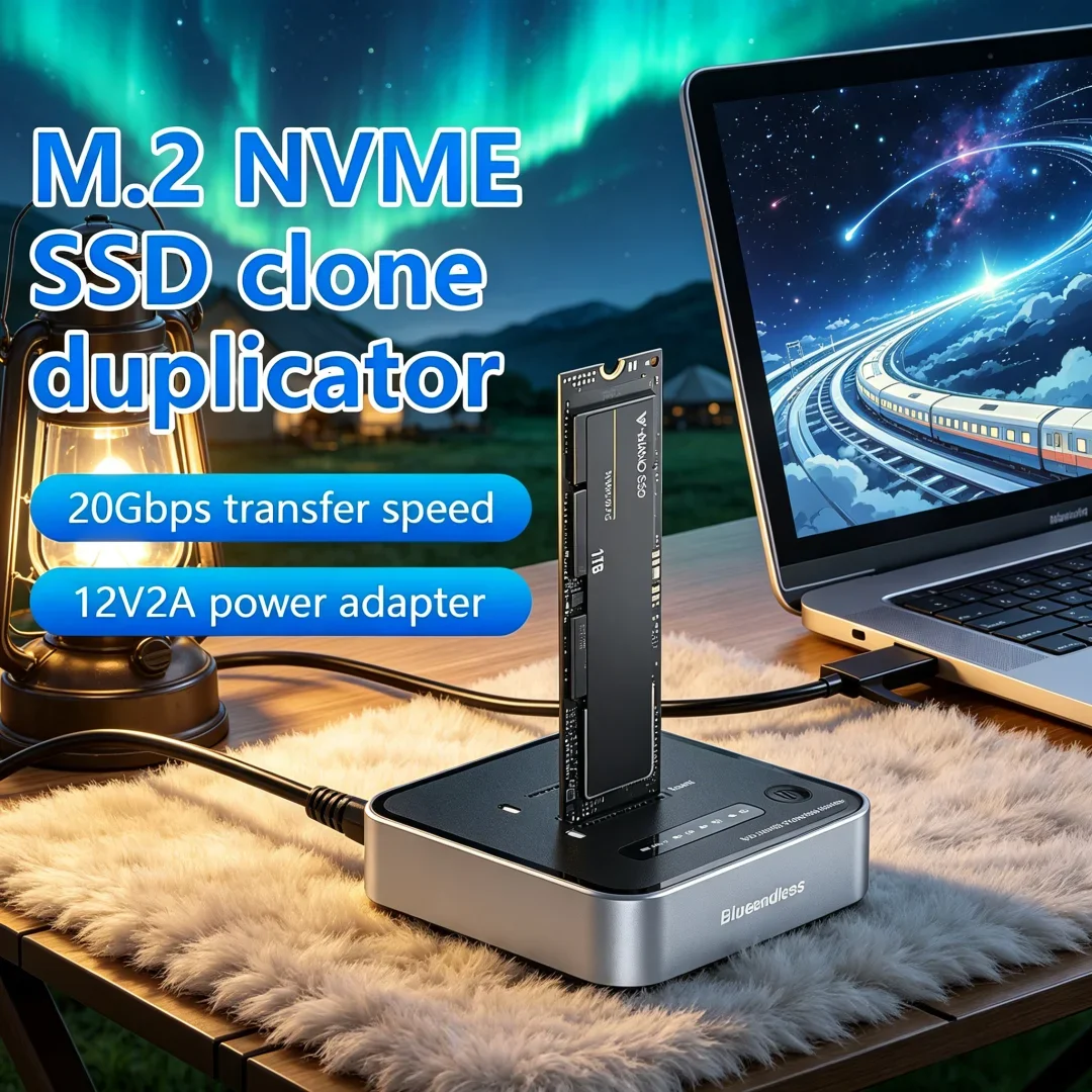 Sophisticated Polished Dual-Bay M.2 NVME SSD Clone M.2 NVme SSD Reader 20Gbps USB3.2 Type C OFFline Clone Duplicator NVme PCIE