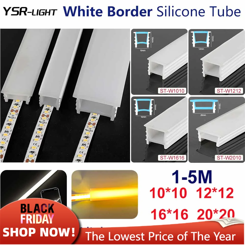 1-5M Recessed Silicone Tube White Border Led Neon Flexible Channel Holder Easy Install Waterproof Dustproof DIY Special-shaped