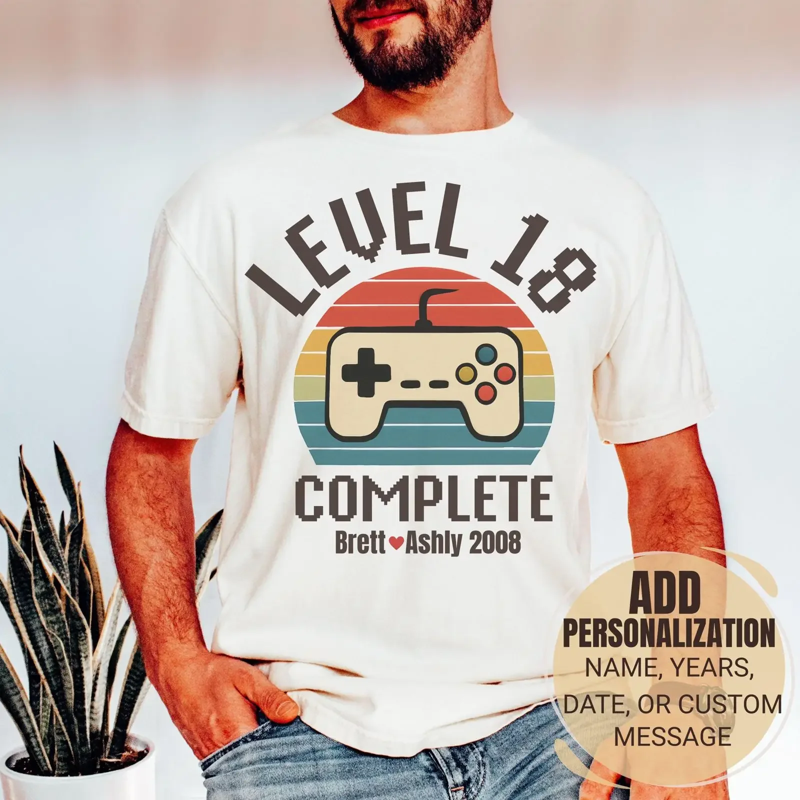 Custom Level 18 Complete T Shirt Retro Video Game 18th Anniversary Personalized Gamer For Him Her vintage Washed Stylish