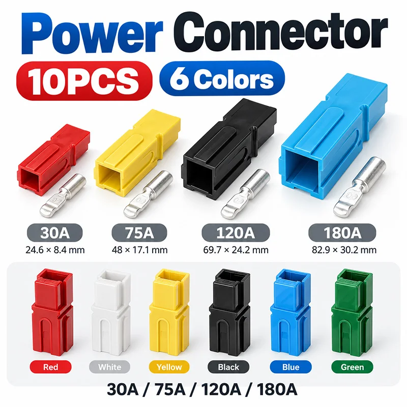 10Pcs Single Pole Power Connector 30A 75A 120A 180A Modular Quick Connect Battery Plug with Silver Plated Terminal Multi Color