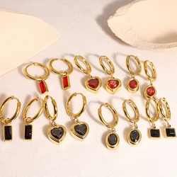 WILD & FREE Luxury Simple Drop Earrings Cute Colorful Zircon Crystal Stainless Steel Gold Plated Waterproof Jewelry Women