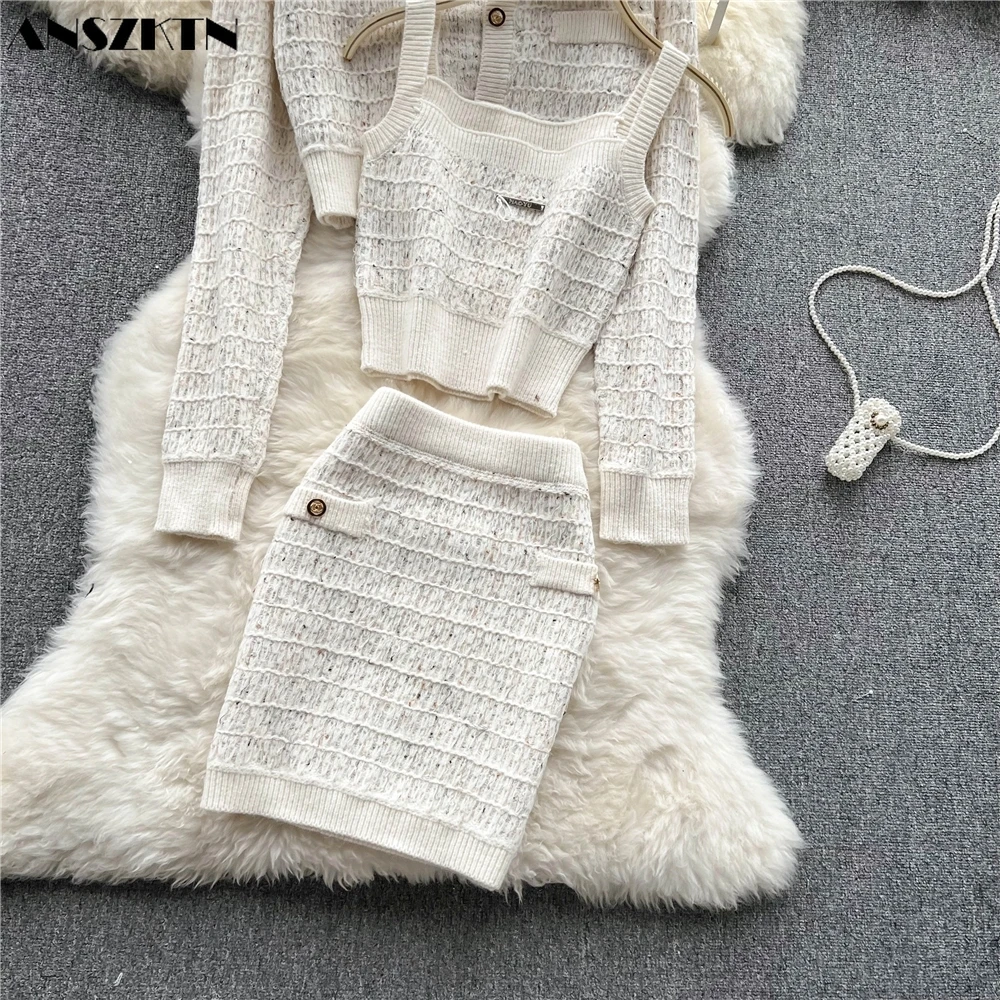 ANSZKTN Sweet Spice girl pure pleated hip wrapped sling mini dress two piece set casual retro Polo neck short coat autumn