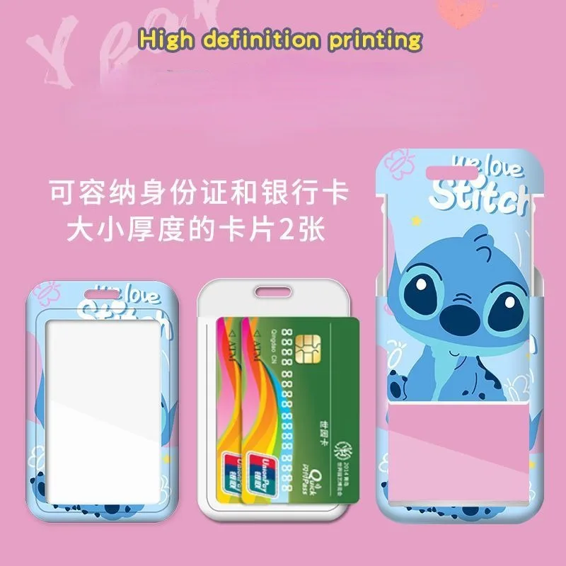 Disney Creative Cartoon Animation Stitch New Student Cute Compact Portable Meal Card Bus Retractable Halter Protective Case