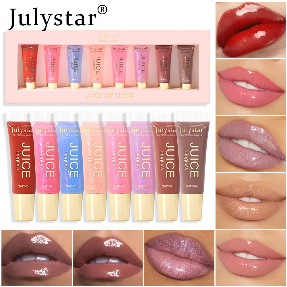 

8Pcs/Box Liquid Lipstick Pink Lip Gloss Makeup Toot Lip Tint Beauty Mirror Lip Glaze Set Crystal Jelly Moisturizing Lip Oil Set