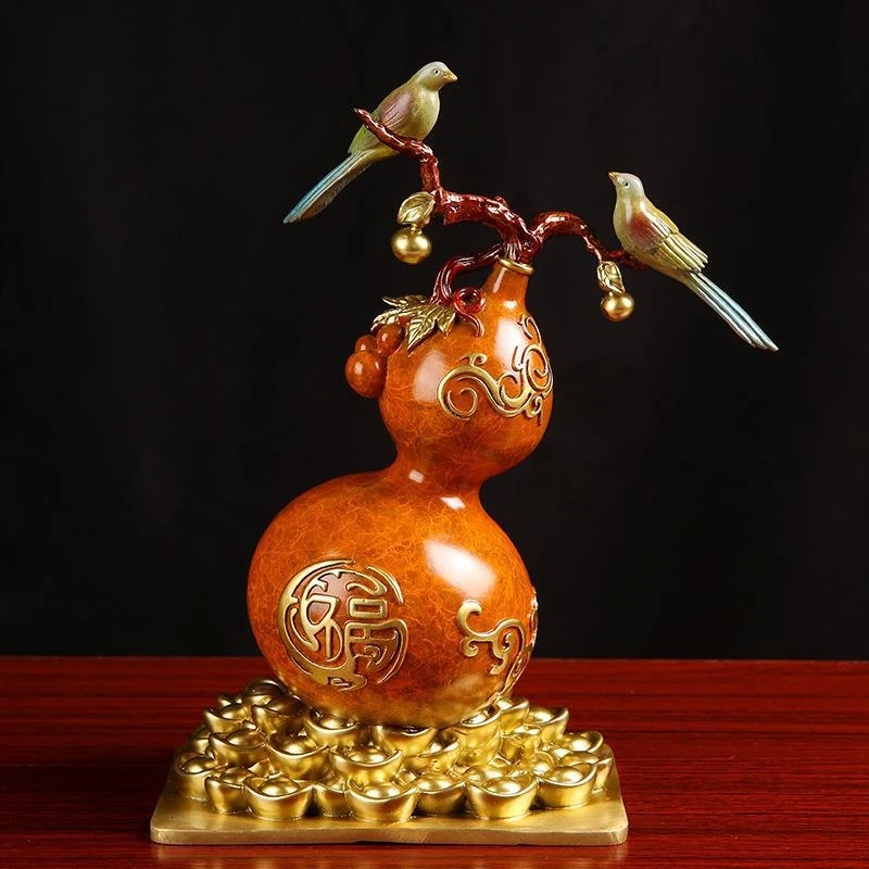Copper Fortune And Happiness Gourd Ornament, Multi-Child Wealth-Attracting Decoration For Wine Cabinet, Living Room, Entryway, H